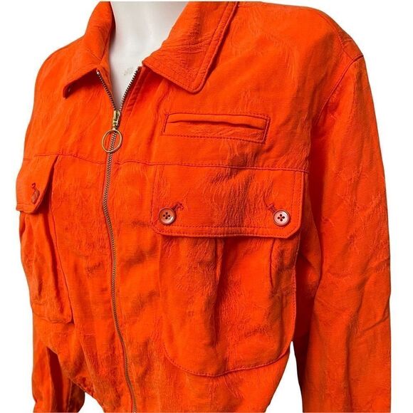 Anthropologie Cartonnier Orange Eisenhower  Full Zip‎ Bomber Jacket linen sz S - Picture 2 of 8